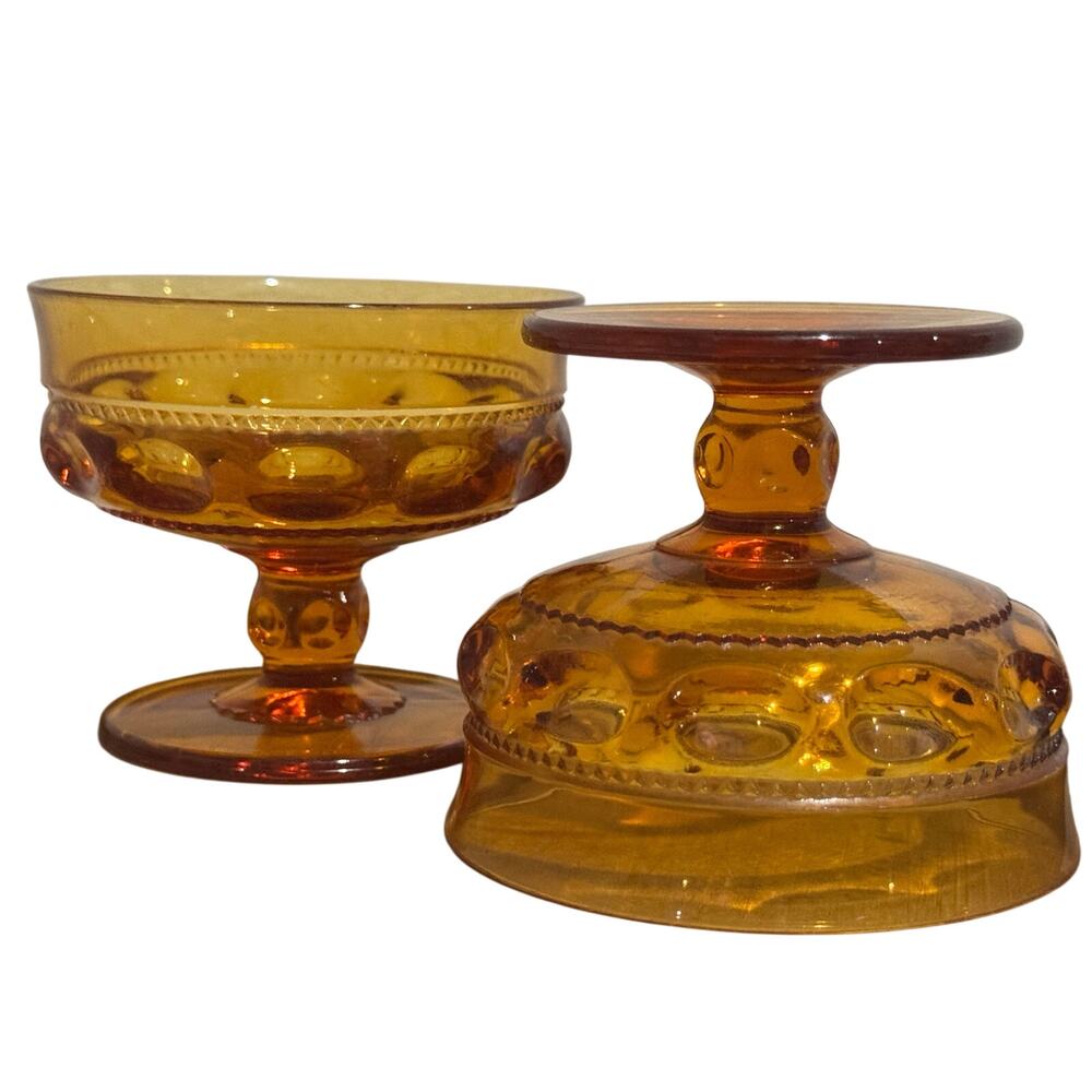 Indiana Glass Kings Crown Footed Sherbet Bowl Set 2